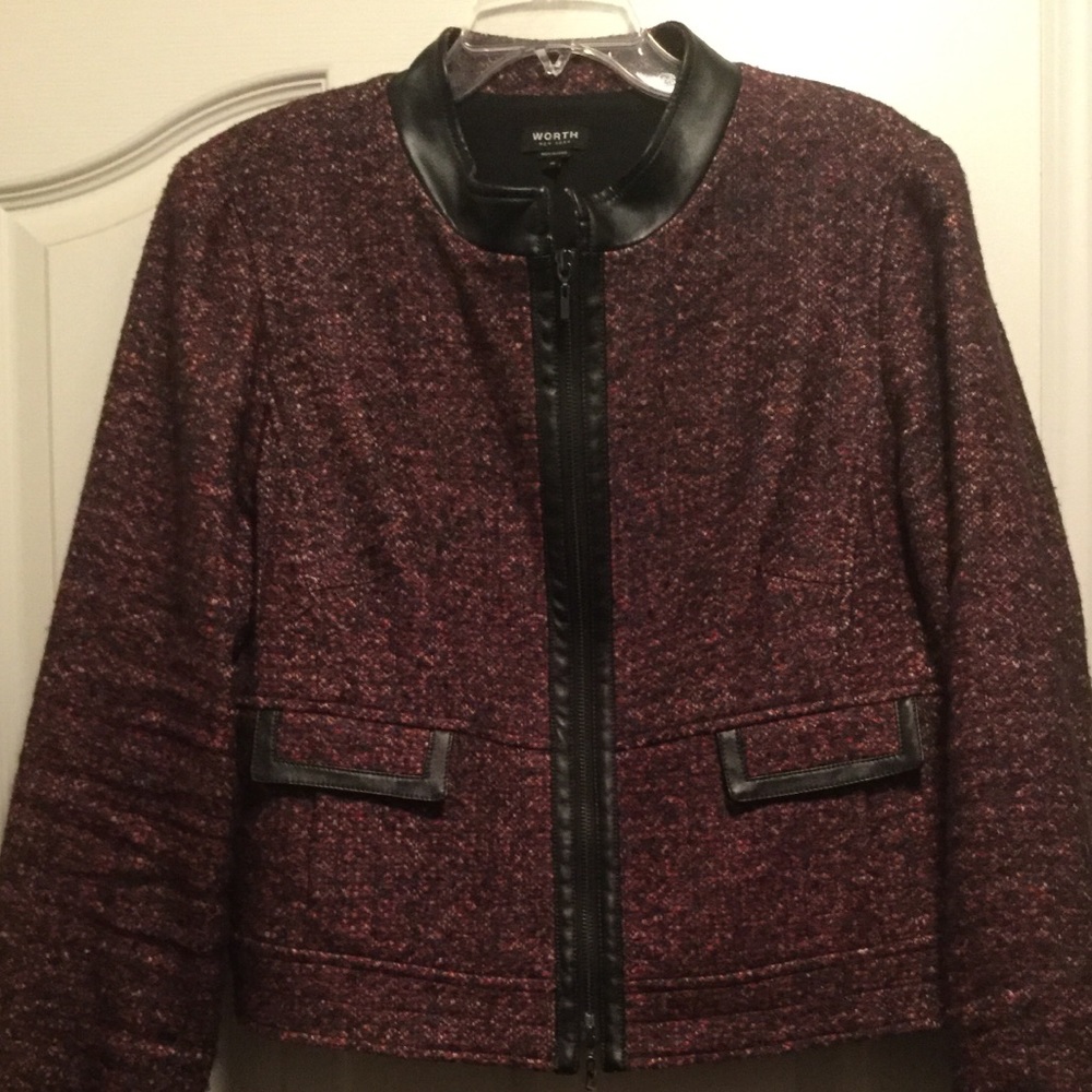 Red and black bomber jacket.